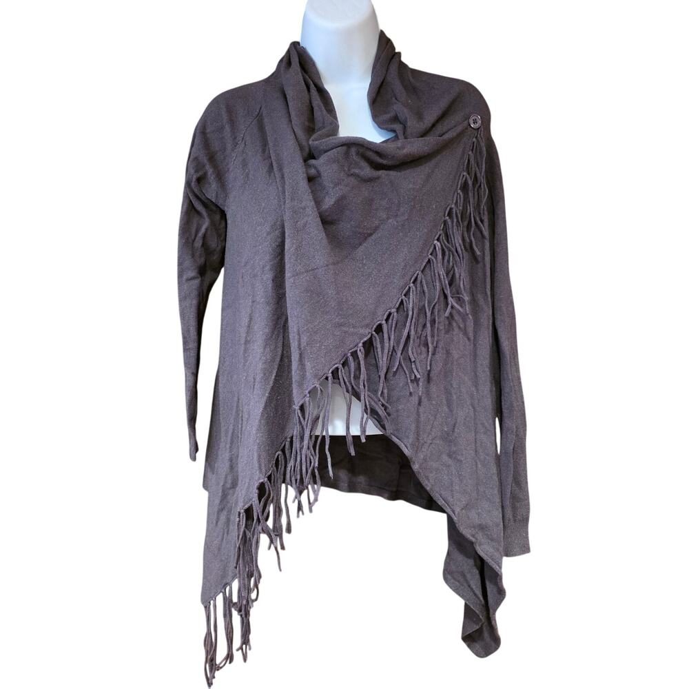 Lovestitch grey Cozy Fringe Bohemian asymmetrical Wrap Sweater sz M